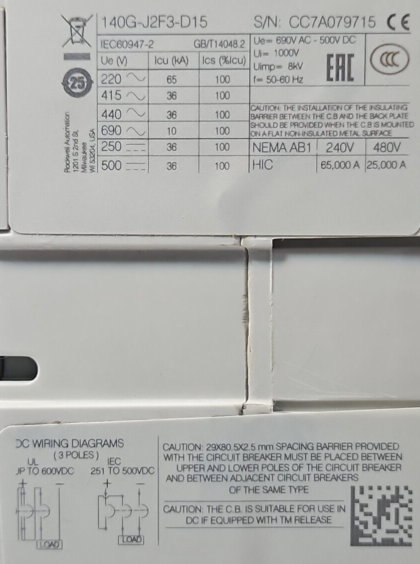 Allen Bradley Bulletin 140G Ser A (Circuit Breaker 140G-J2F3-G15)        Loc4D34