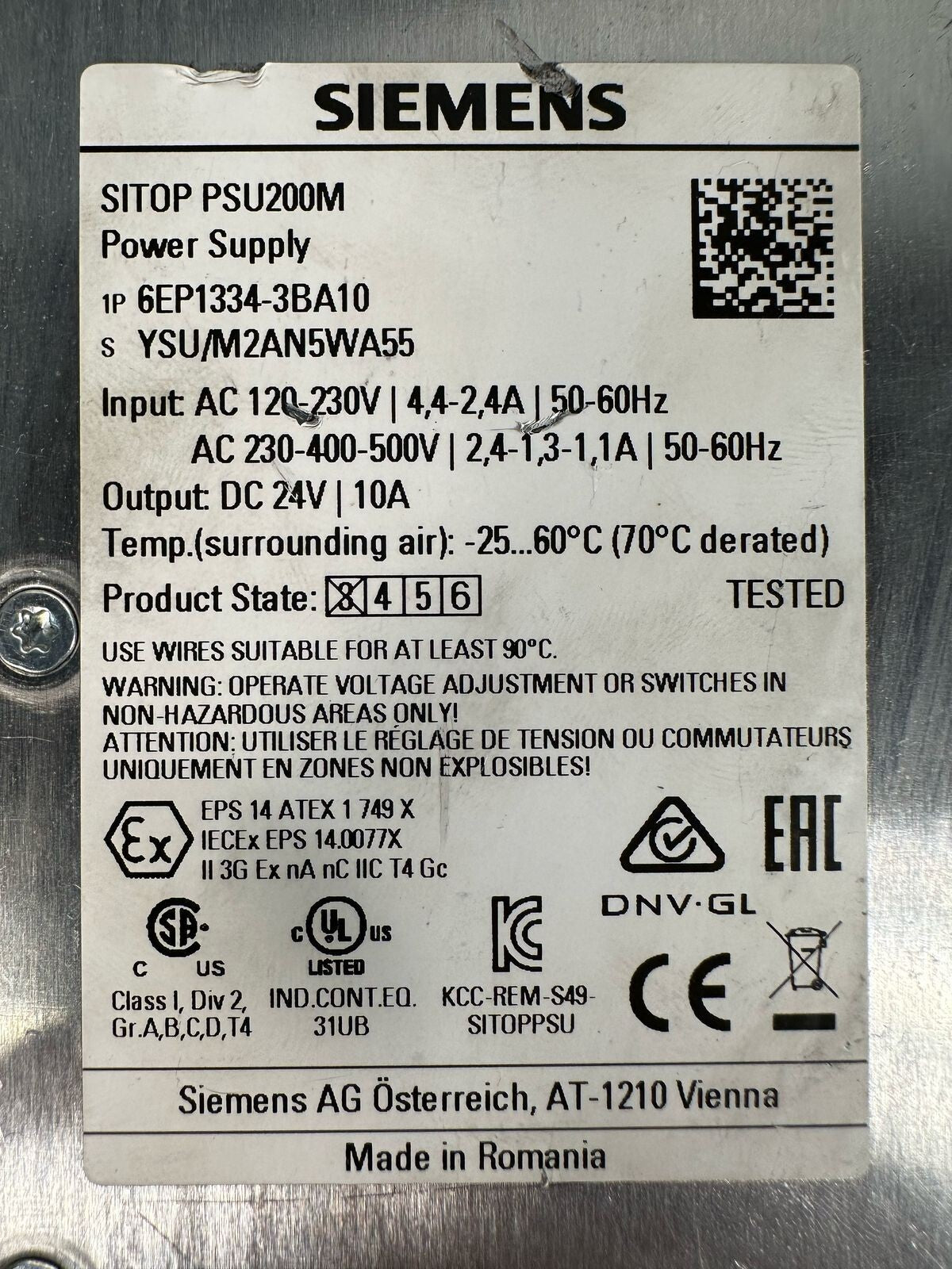 Siemens 6EP1334-3BA10 Sitop PSU200M Power Supply Inp 120/230V-500VAC (7.2.2)