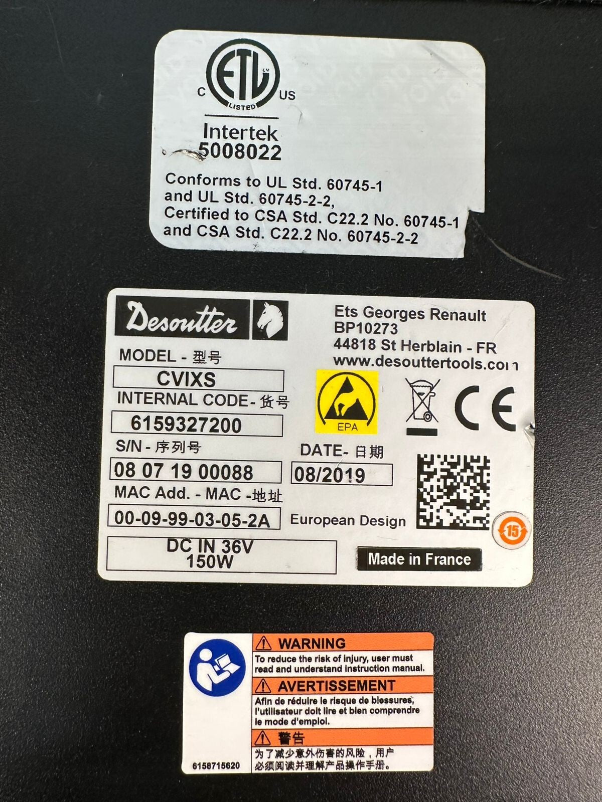 Desoutter CVIXS Control Unit 6159327200 DC In 36V 150W (12.5.6)