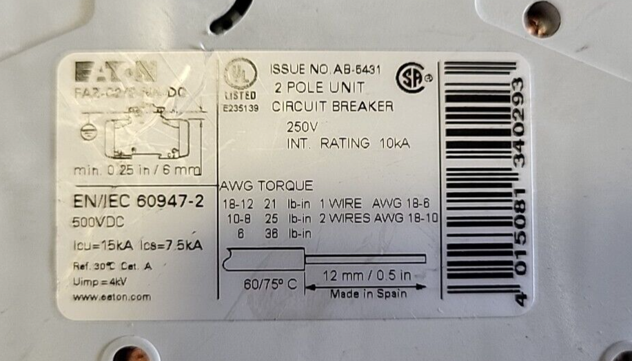 Eaton FAZ-C2/2-NA Circuit 2pole(BIN354)