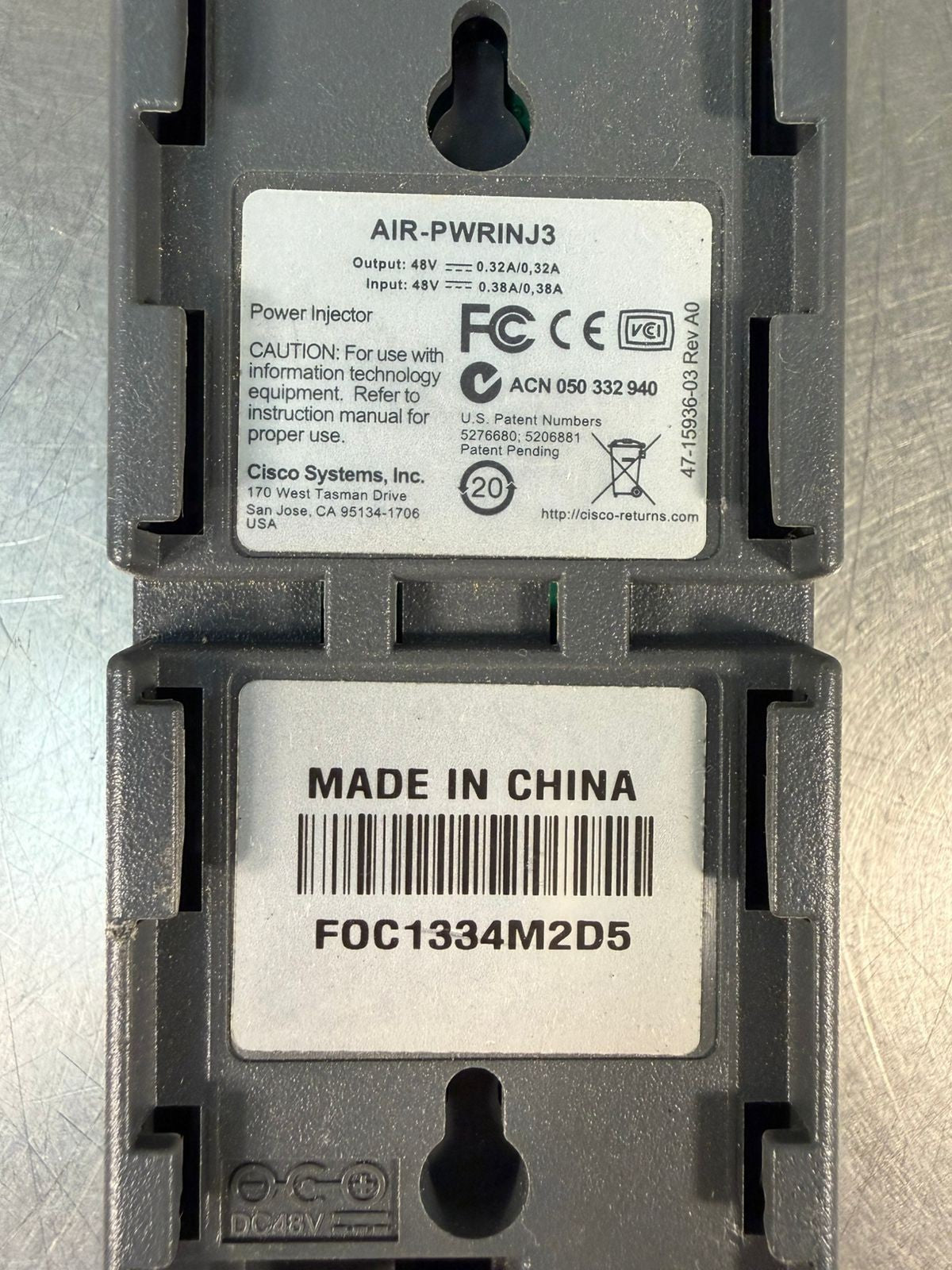 Cisco Aironet AIR-PWRINJ3 Pwr Injector In 48V .38A Out 48V .32A    (5.4.2)