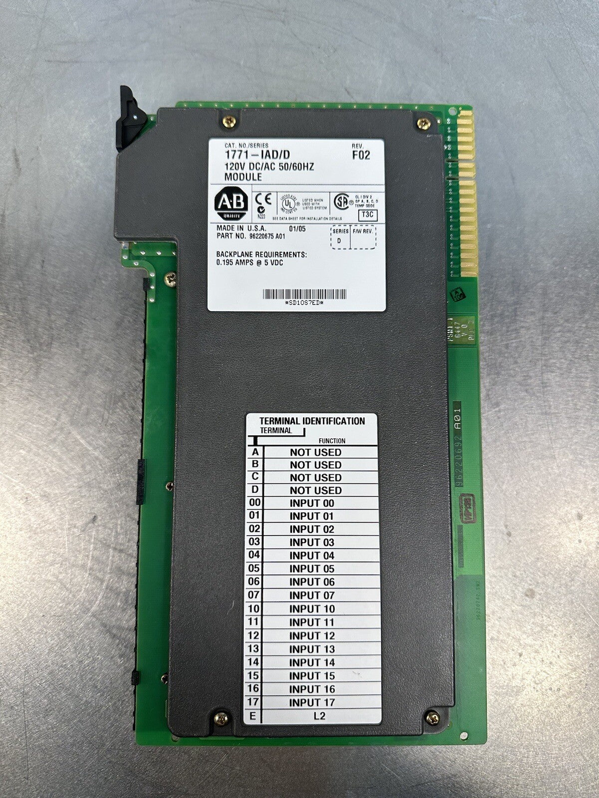 Allen Bradley 1771-IAD/D 120V AC/DC Input Module Rev (BIN-1.2.3)