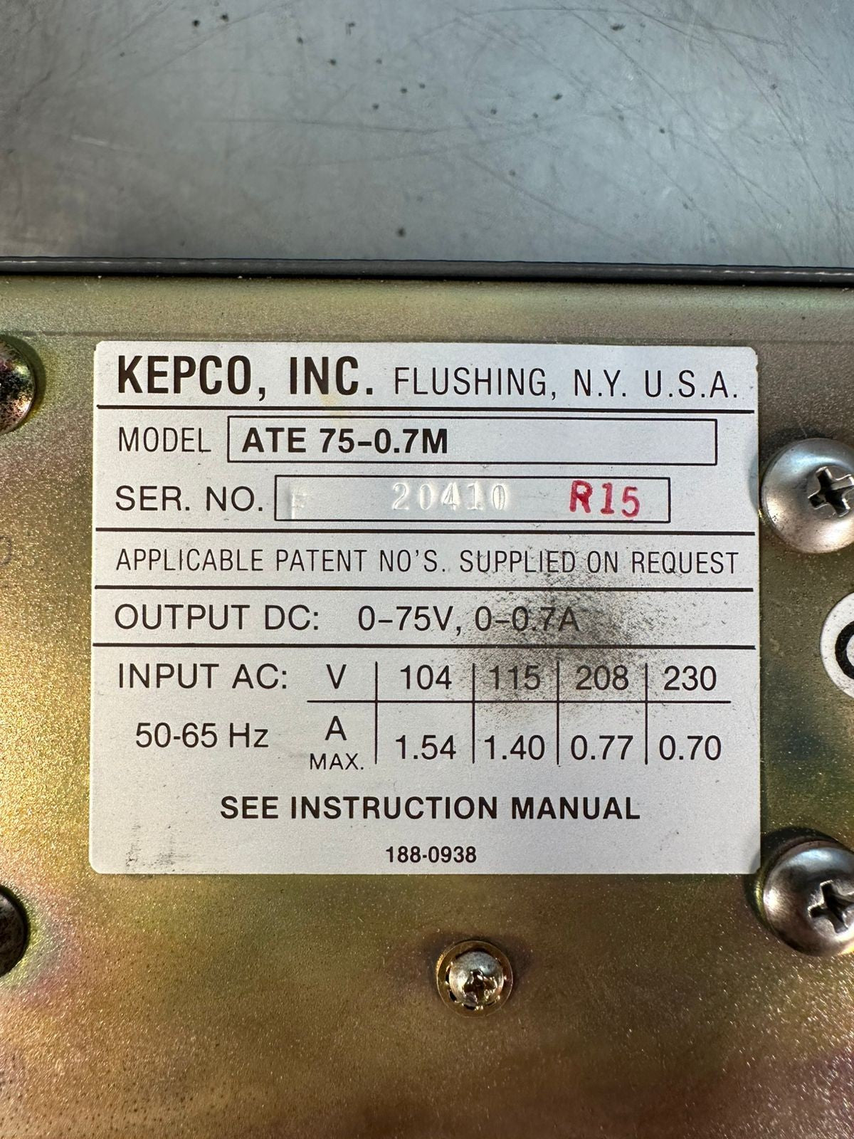 kepco ATE75-0.7M POWER SUPPLY 50.65Hz                             (11.6.1)
