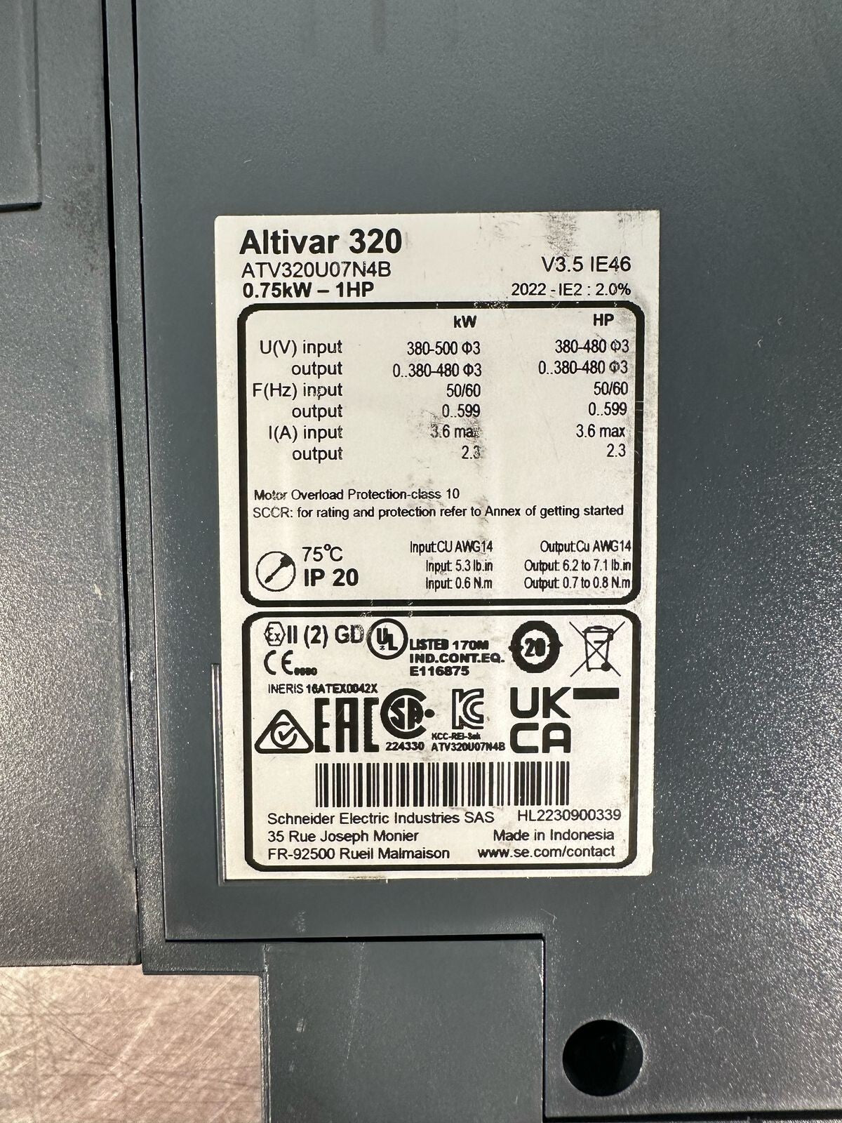 Schneider Electric ATV320U07N4B Altivar 320 0.75kW – 1HP       (8.5.8)