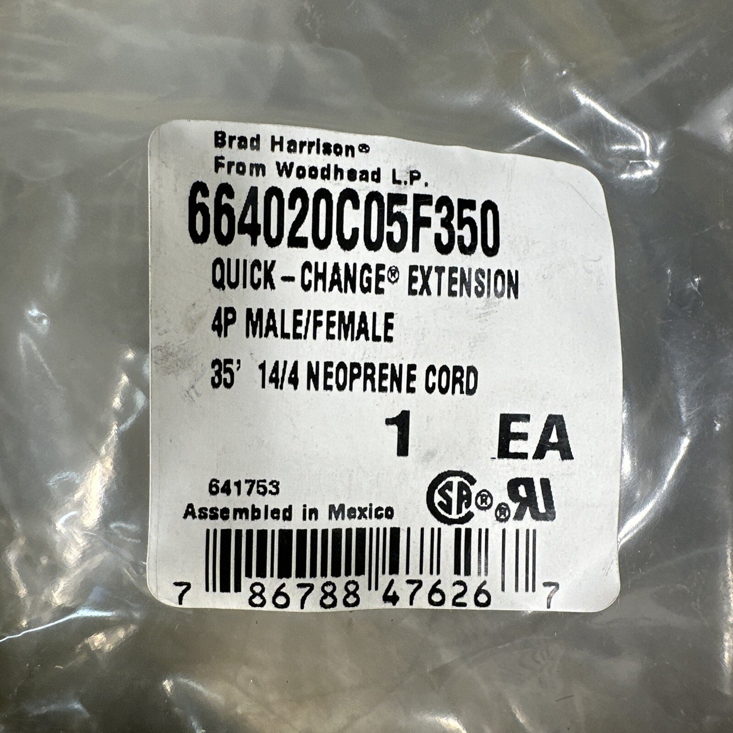 Brad Harrison 664020C05F350 QUICK-CHANGE EXTENSION4P 4P 35’ Neoprene (BIN-1.6.5)