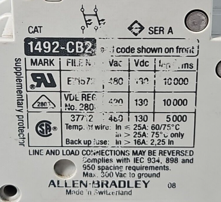 Allen-Bradley 1492-CB2 G040 H1 Series A Circuit Breaker 4A               loc4C13
