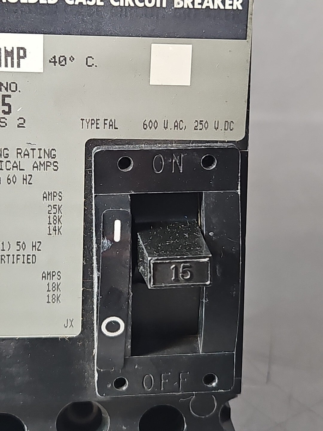 Square D FAL26015 Circuit Breake 15 amp 2 pole 600 volt                 (BIN434)