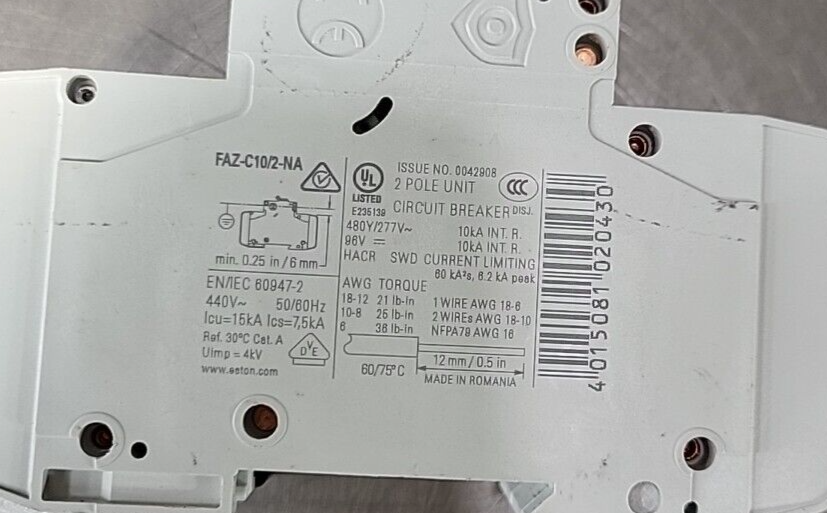 Eaton FAZ-C10/2-NA Circuit Breaker 2 Pole 10A (KB)(BIN354)