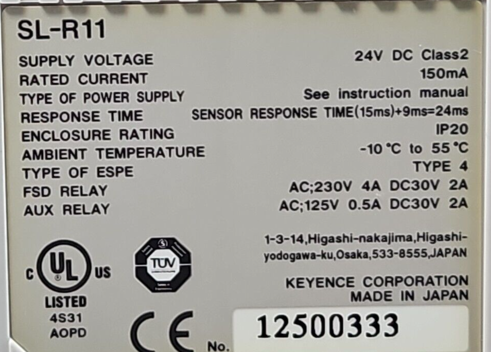 Keyence SL-R11 Safety Control Unit 24VDC 150mA Type 4      (BIN3.4.4) 