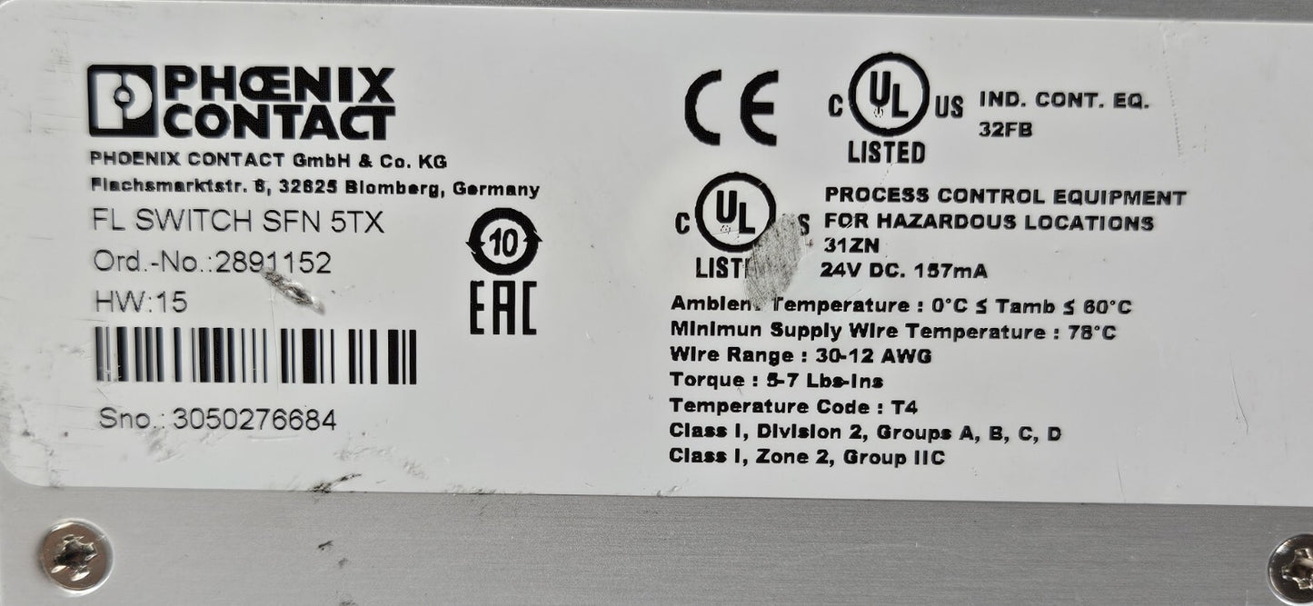 Phoenix Contact FL SWITCH SFN 5TX  Ethernet Switch                      (BIN531)