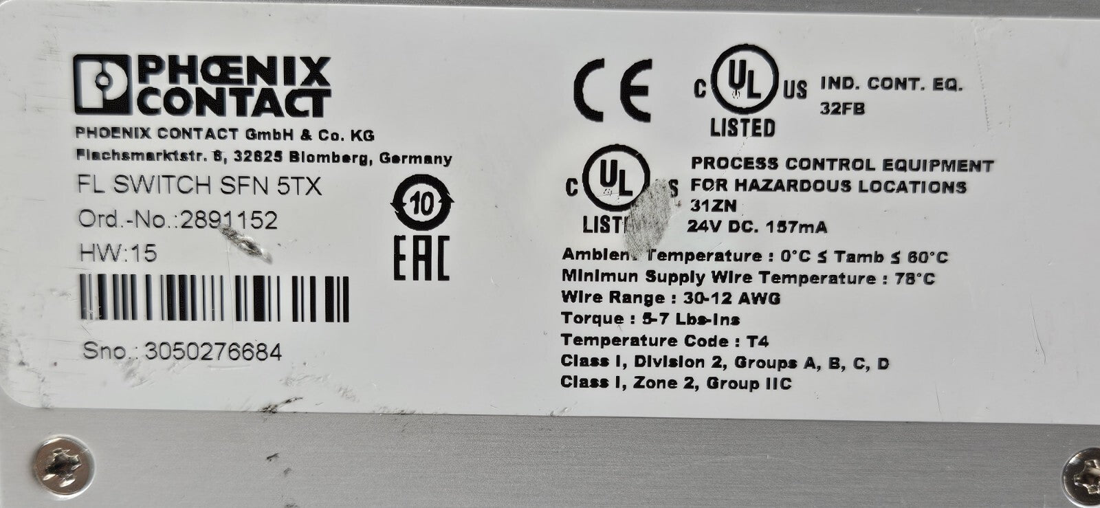 Phoenix Contact FL SWITCH SFN 5TX  Ethernet Switch                      (BIN531)