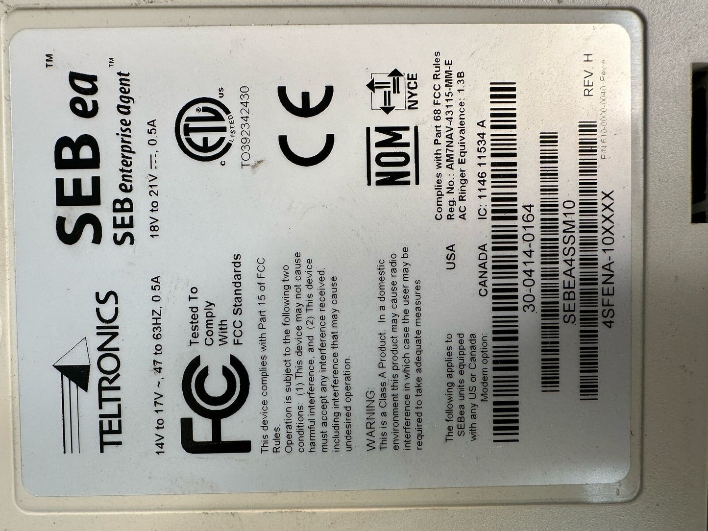 Teltronics SEBEA4SSM10 REV .H  Teltronics SEB Enterprise Agent      (5.5.4)