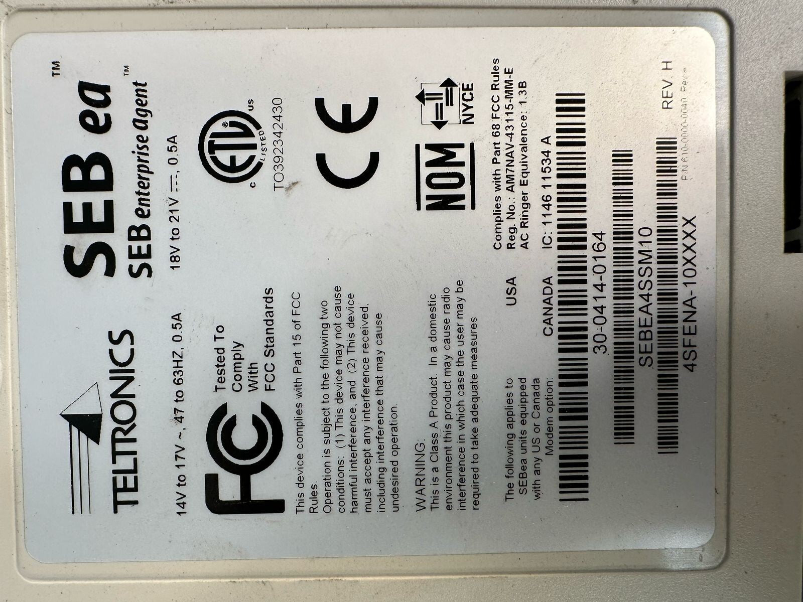 Teltronics SEBEA4SSM10 REV .H  Teltronics SEB Enterprise Agent      (5.5.4)