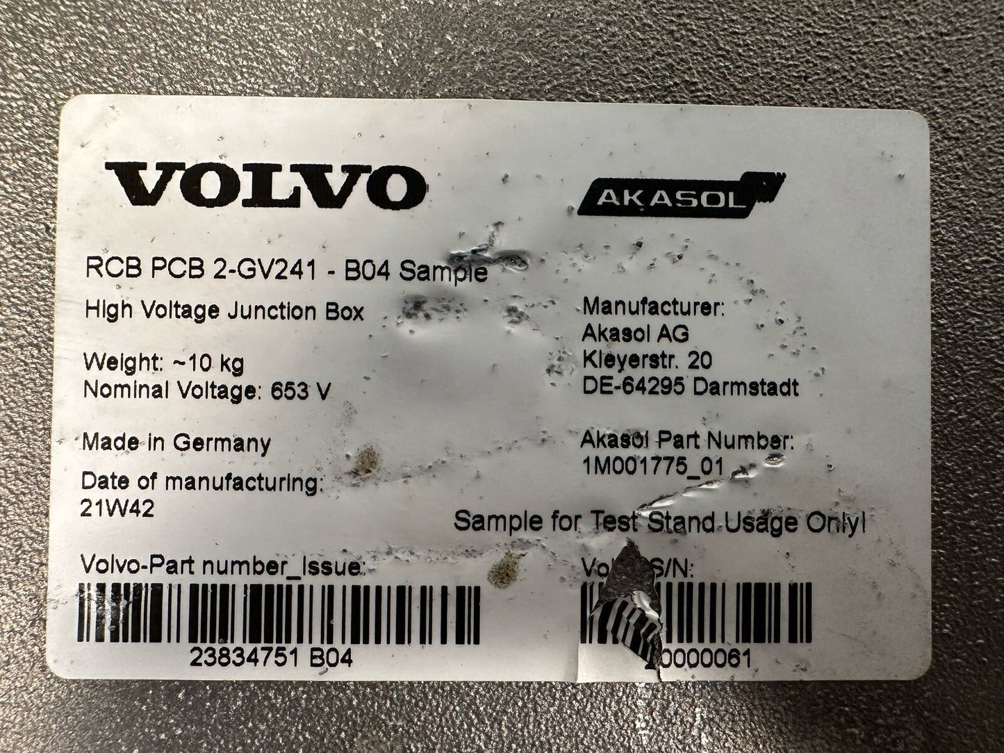 Volvo RCB PCB 2-GV241-B04 Sample Contactor Box (7.6.2)