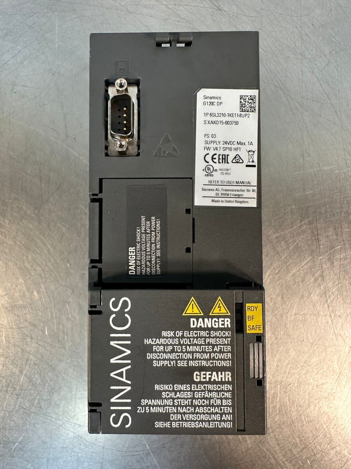 Siemens 6SL3210-1KE11-8UP2 Sinamics G120C-DP A5E35388915 FS:03  (4.3.4)