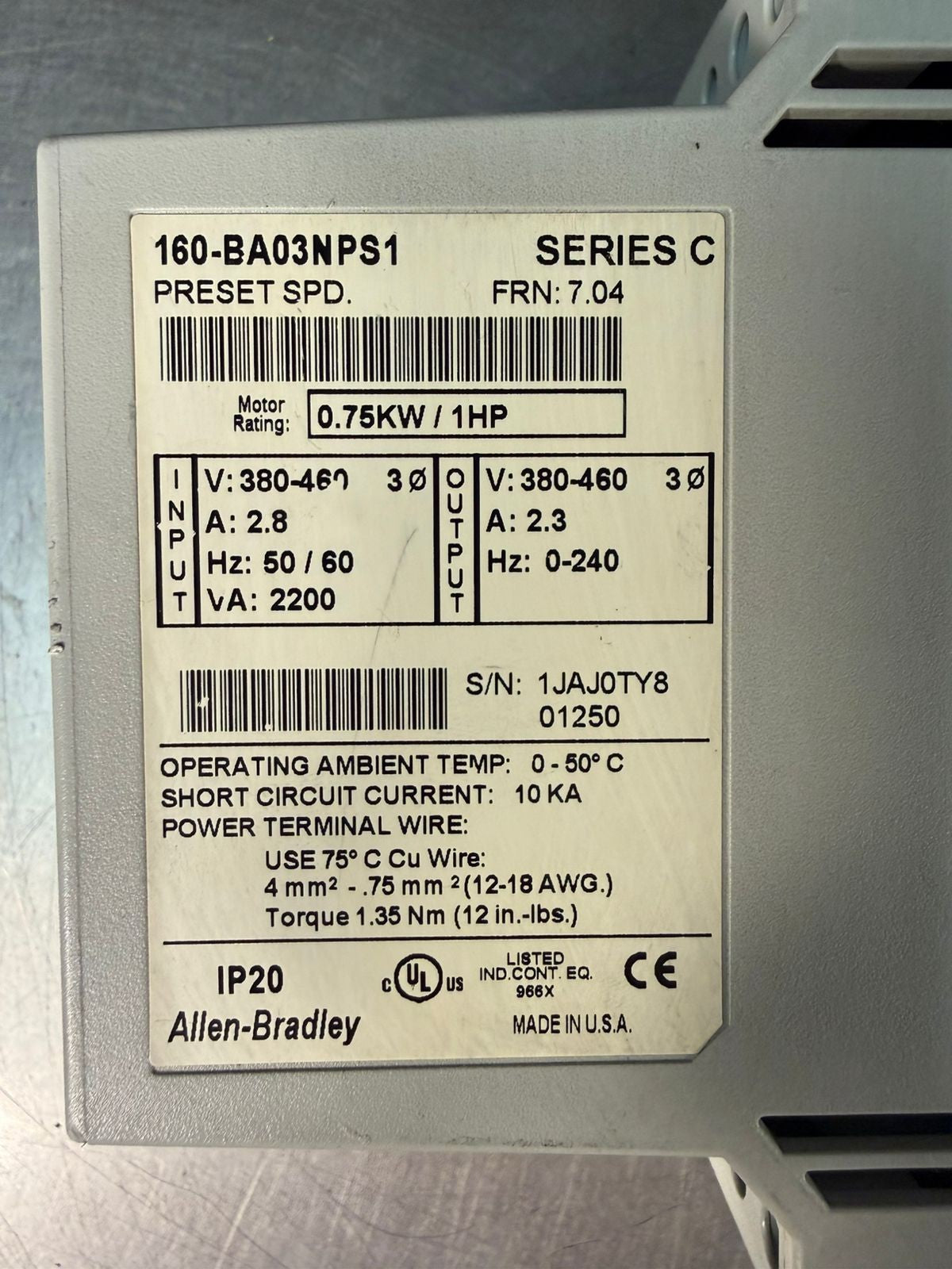 Allen-Bradley 160-BA03NPS1 /C 0.75kw / 1Hp                         (1.5.4)