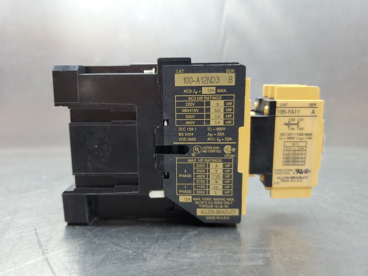 Allen-Bradley 100-A12ND3/B Overload Relay w/195-FA11 Contact.              4D-32