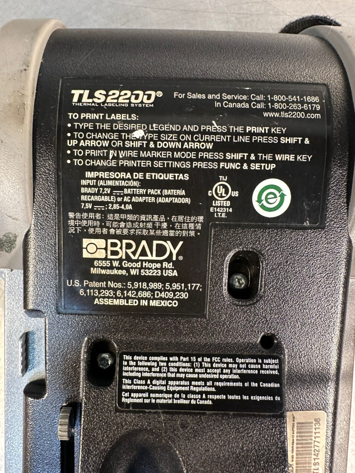Brady TLS2200 Thermal Labelling System Printer Clancy Fox /NSK2 (5.5.3)