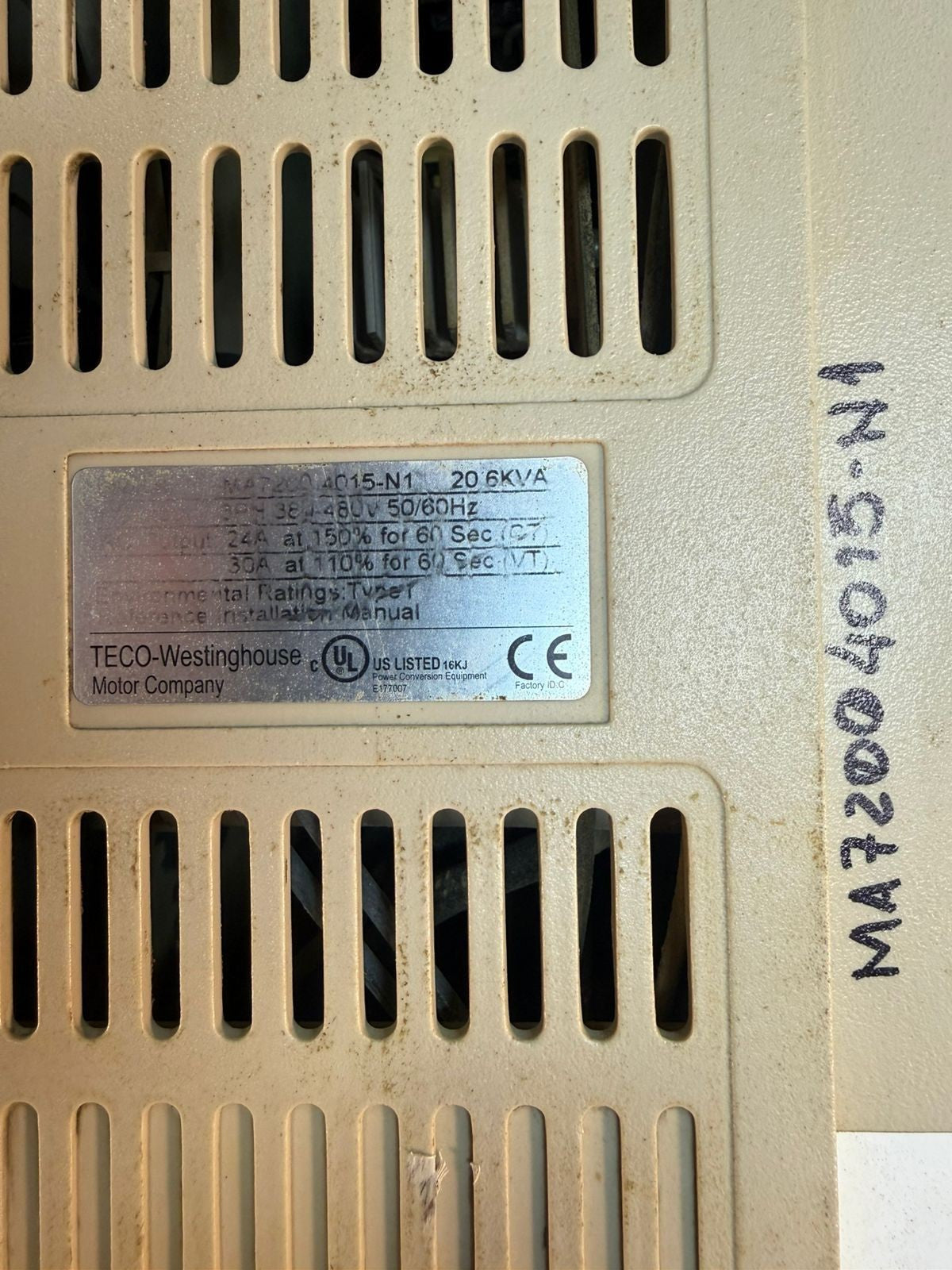 Teco Westinghouse MA7200-4015-N1 Inverter Drive 20.6 KW 3PH 480VAC (8.3.7)