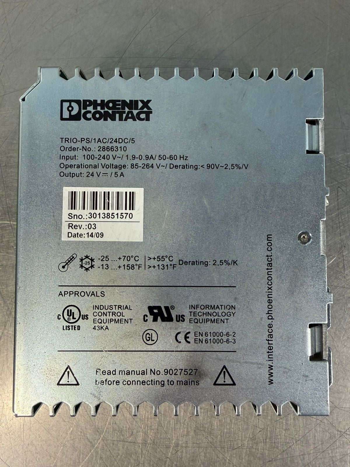 Phoenix Contact Trio-PS/1AC/24DC/5 Power Supply Mod. 2866310       (4.2.3)
