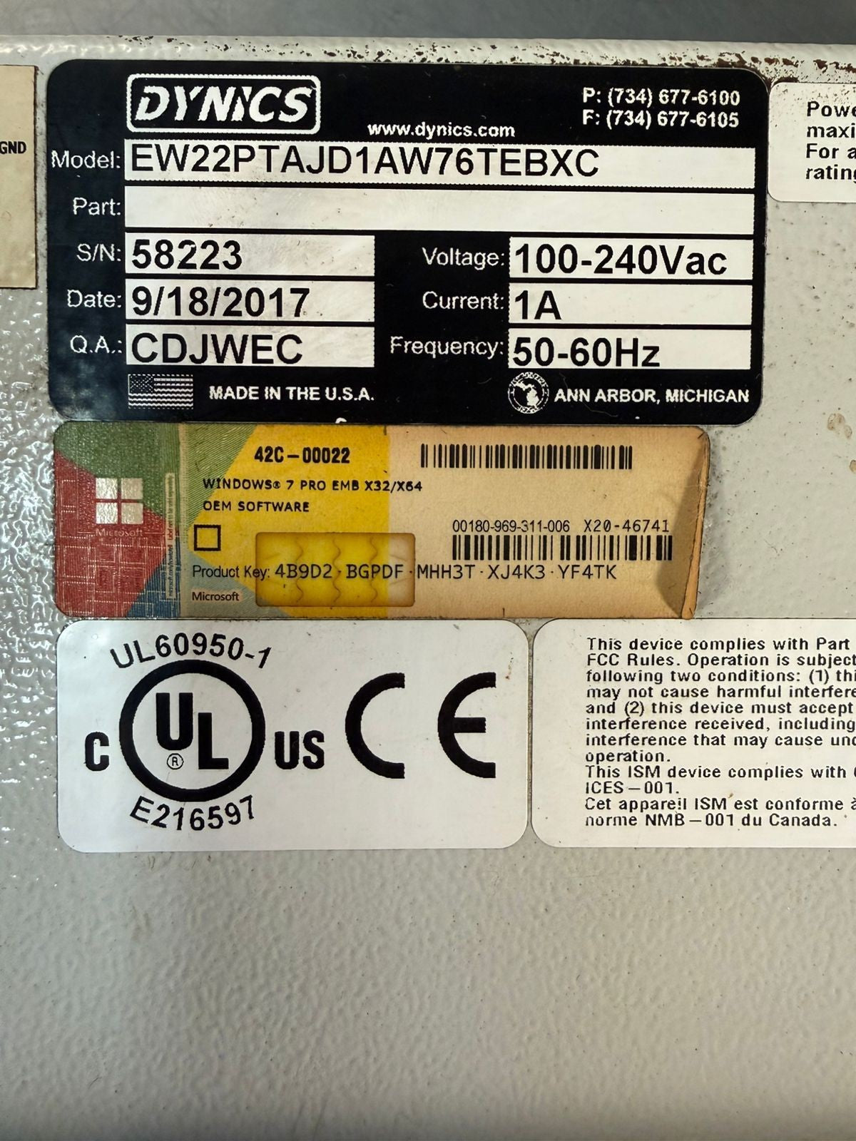Dynics EW22PTAJD1AW76TEBXC 100-240VAC 50-60Hz 1A                  (10.6.5)