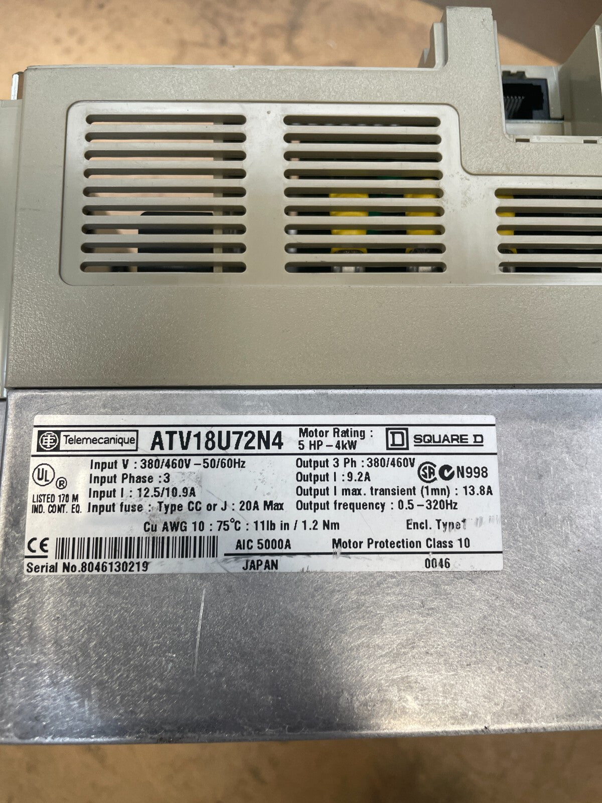 Telemecanique Altivar 8 ATV18U72N4 380/460V 50/60 Hz 5HP 4kW Frequency Converter