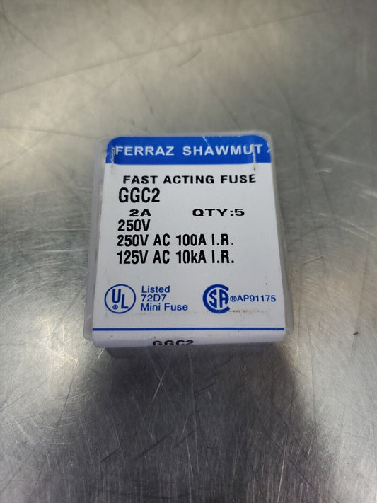 Ferraz Shawmut GGC2 Fast-Acting Fuse,  250V 2A - Lot of 5.                 4C-38