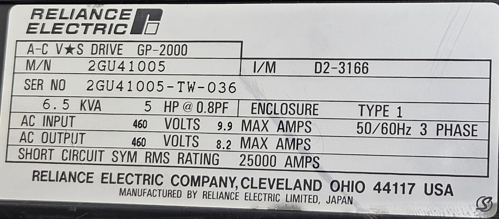 Reliance Electric 2GU41005-TW-036 Drive  GP-2000                        (BIN554)