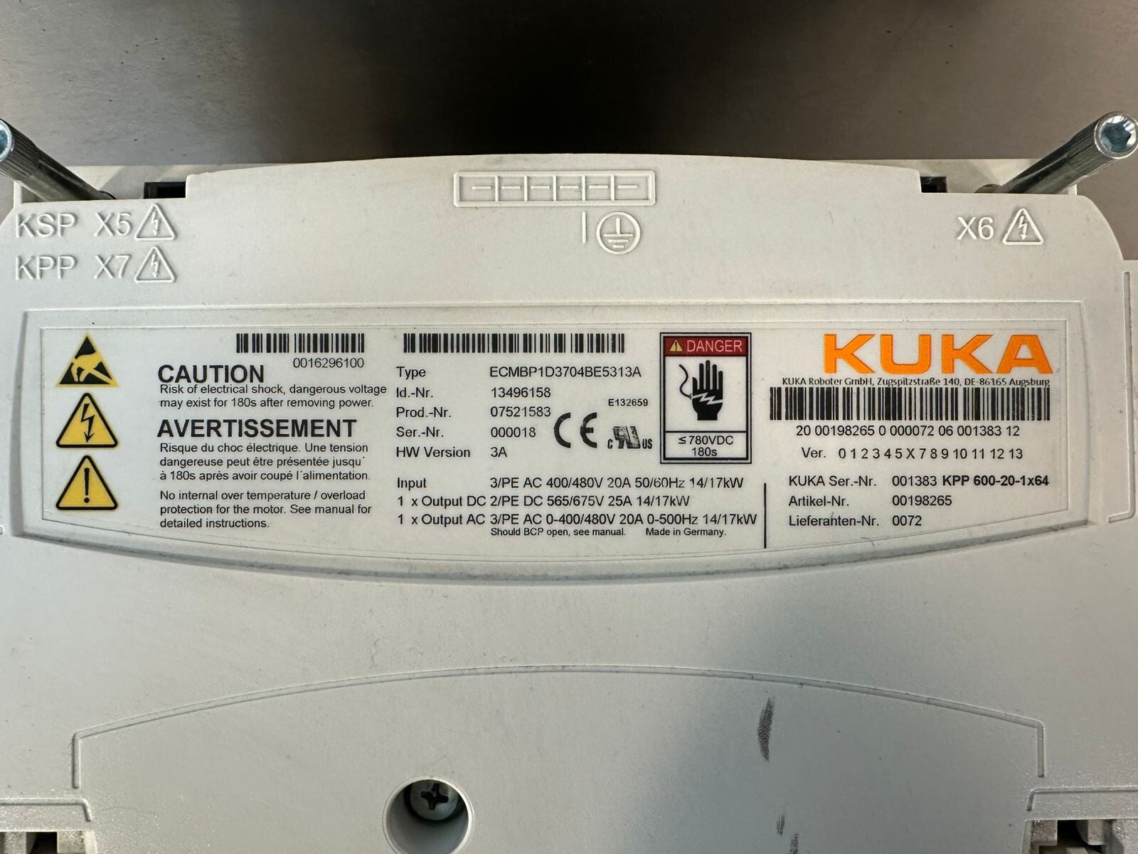 Kuka ECMBP1D3704BE5313A  Controller Mod 13496158 HW Ver. 3A (8.4.6)