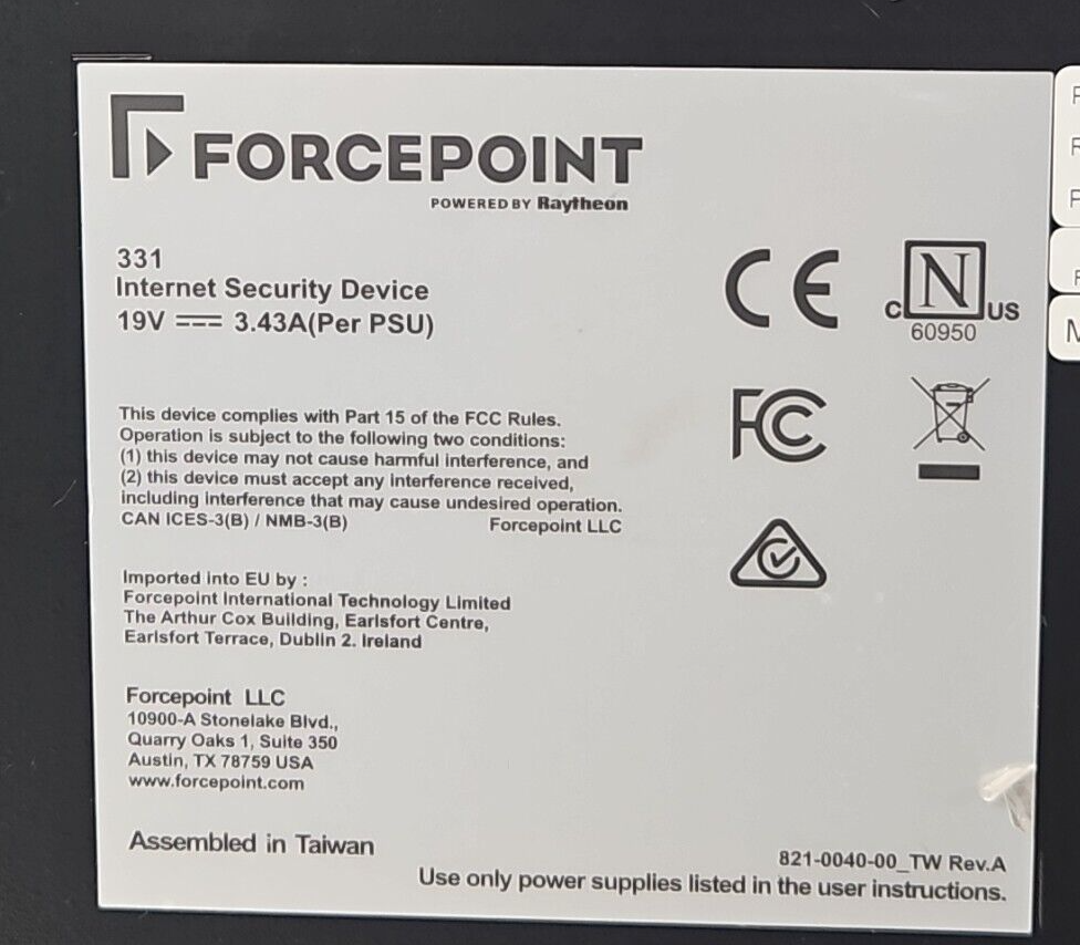 Forcepoint 330-C1  Internet Security Device 330 Series                  (BIN312)