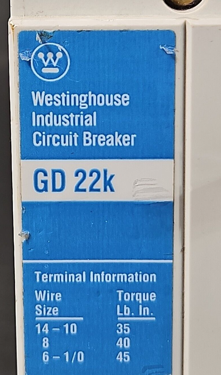 Westinghouse GD 22K Circuit Breaker 3 Poles 480V                        (BIN433)