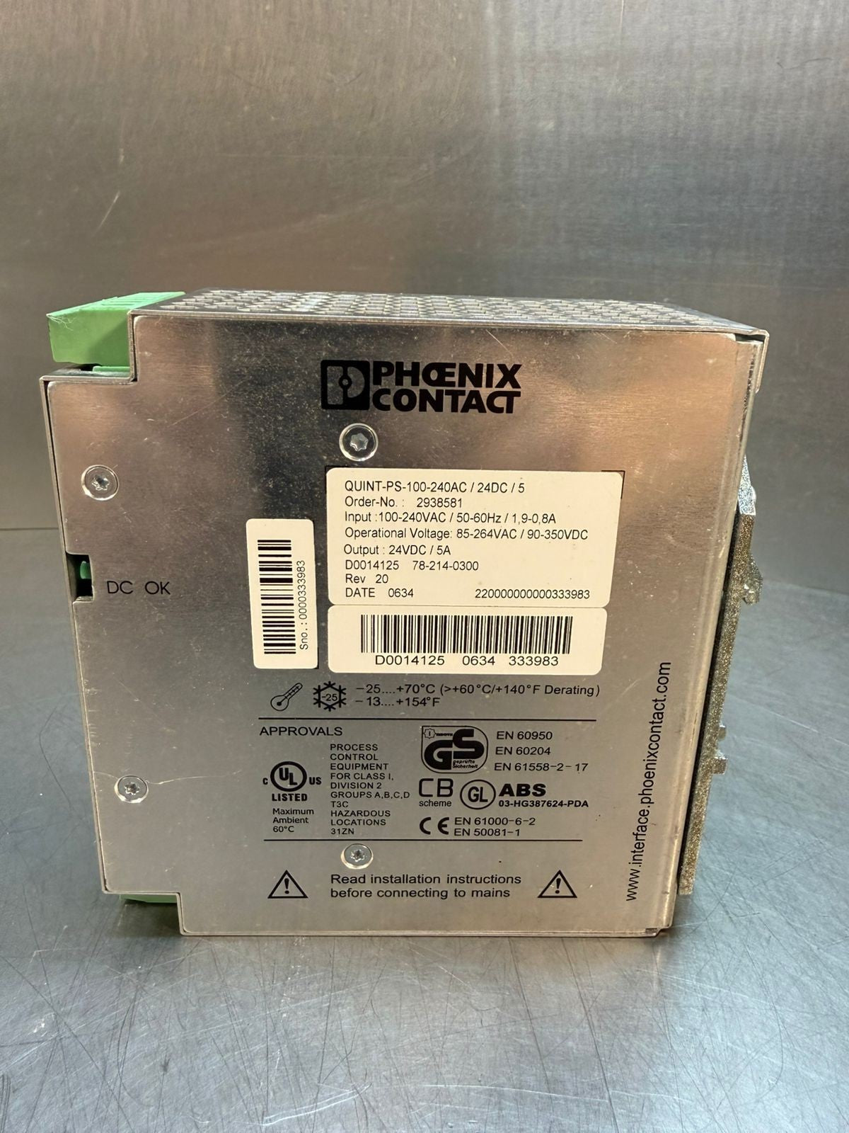 Phoenix Contact 2938581 QUINT-PS-100-240AC/24DC/5 Power Supply     (1.5.1)
