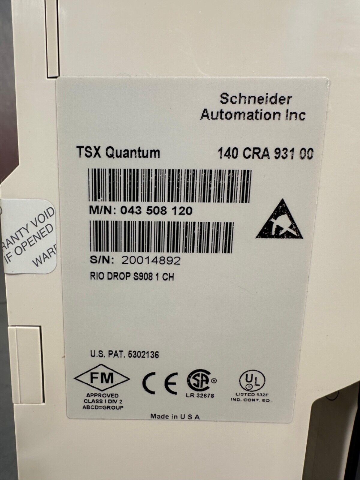 SCHNEIDER TSX QUANTUM 140CRA93100 RIO DROP MODULE (3B-29)