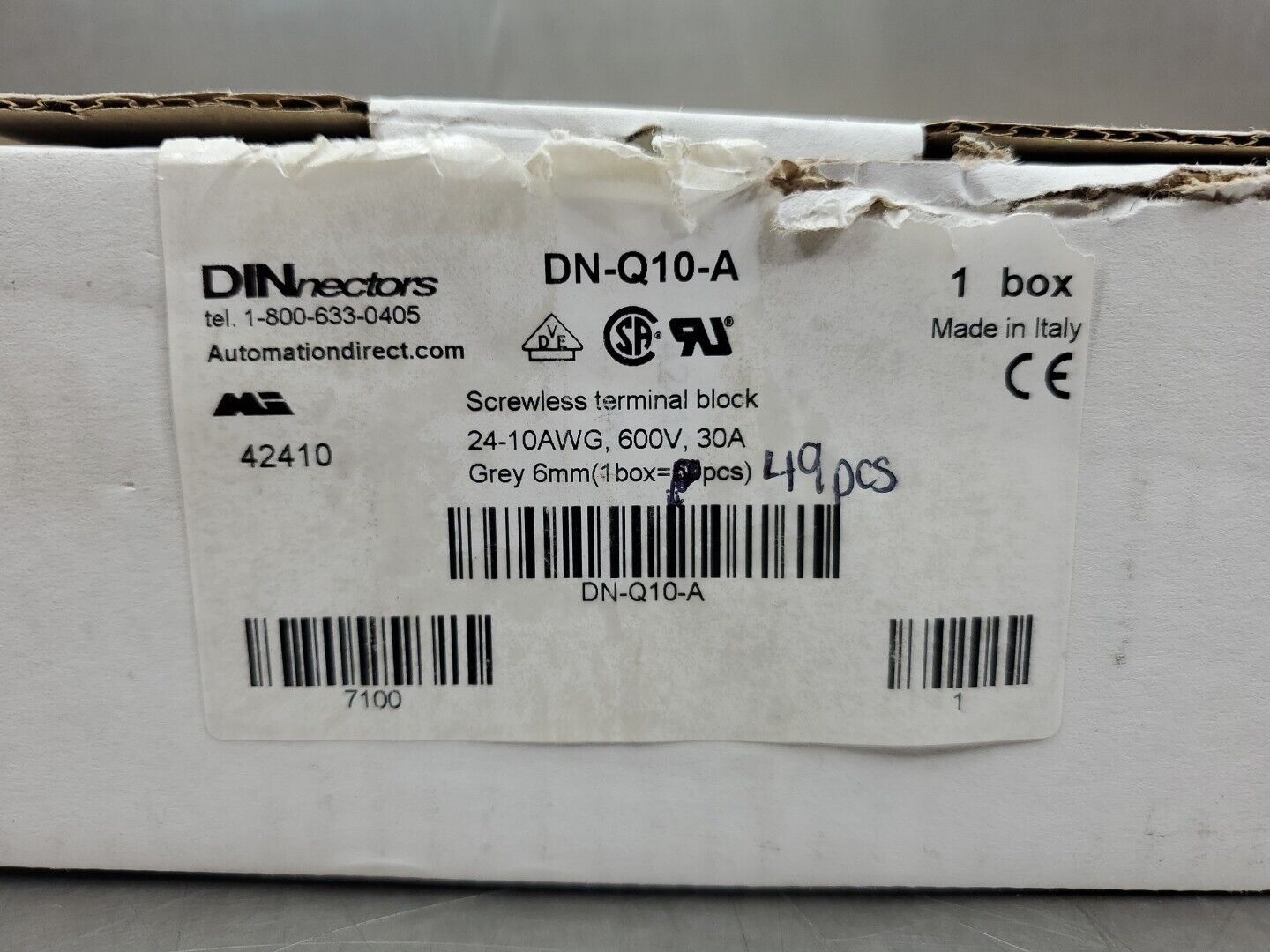 DINnectors DN-Q10-A SCREWLESS TERMINAL BLOCK, 24-10AWG, 600V Lot of 49.    4C-37