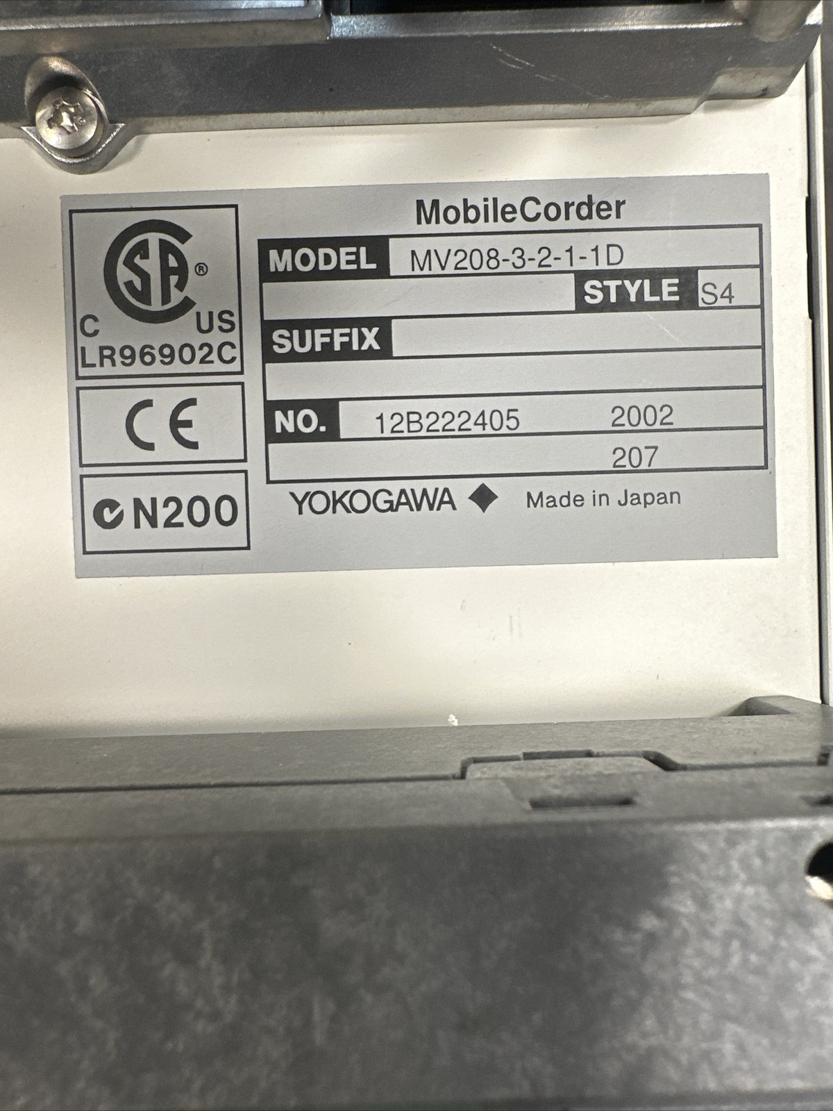 YOKOGAWA MV200 MV208-3-2-1-1D MobileCorder (BIN-1.2.1)