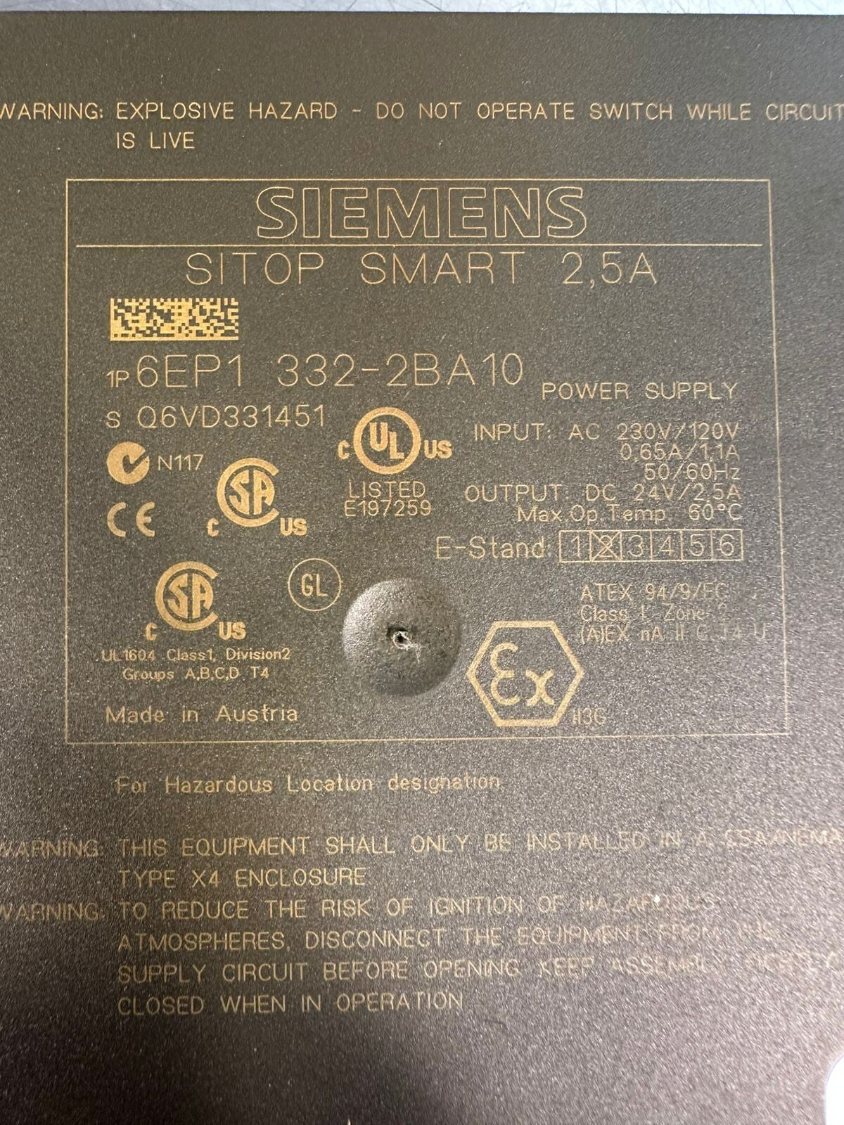 Siemens 6EP1 332-2BA10 Sitop Smart Power Supply Sitop Smart 2,5A (5.4.5)