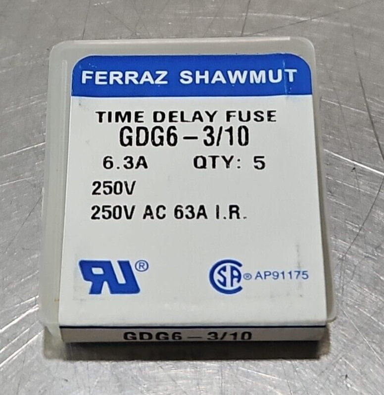 Ferraz Shawmut GDG6 - 3/10 Time Delay Fuse 6.3A 250V  Pckw/6 box         loc4E16