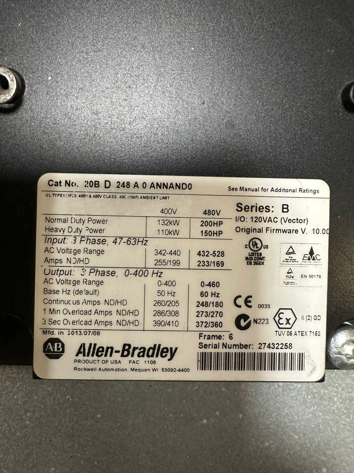 Allen Bradley 20B-D-248-A-0-ANNAND0 /B   20BD248A0ANNAND0                (8.5.4)
