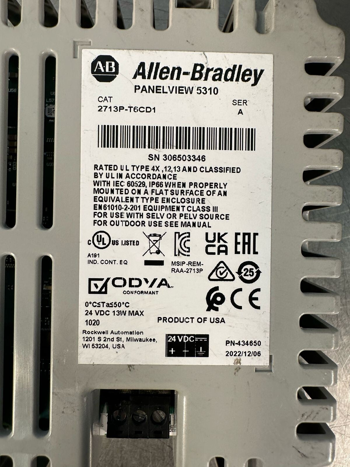 Allen Bradley 2713P-T6CD1 Ser A Panel View 5310 Operator Interface  (4.4.2)