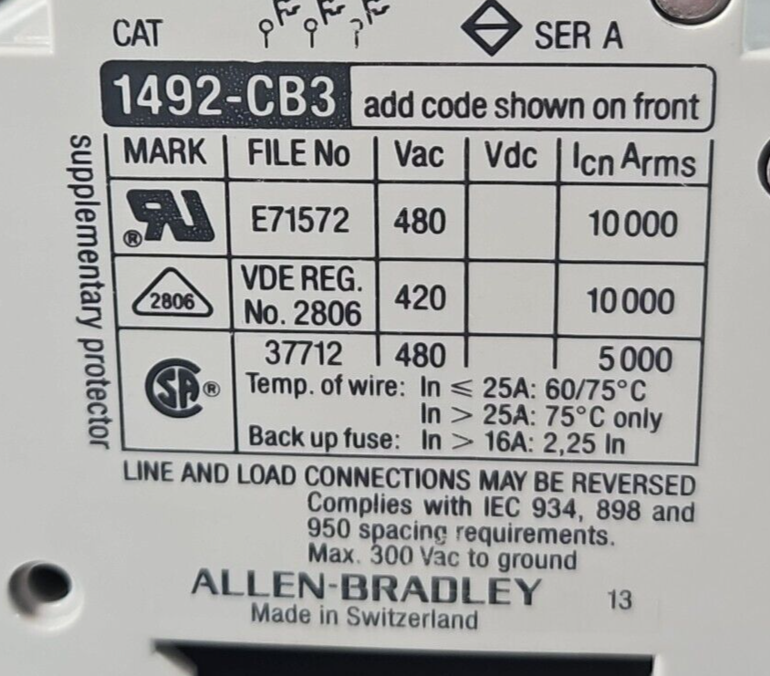 Allen-Bradley 1492-CB3G040 Series A 3P Circuit Breaker                   loc4A13