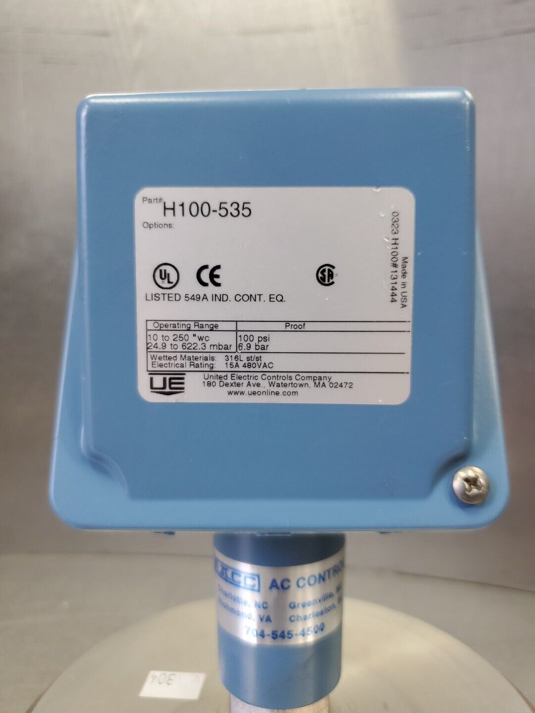 UNITED ELECTRIC H100-535 Pressure Module, 100psi.                          6E-17