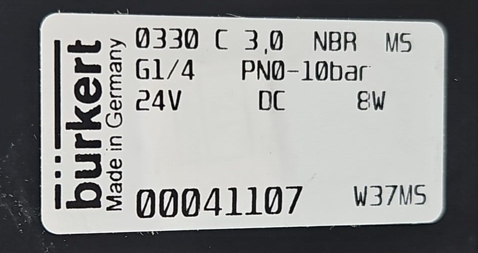 Burkert 0330 Solenoide Valve 24V 8W PNO-10bar                            loc5C20