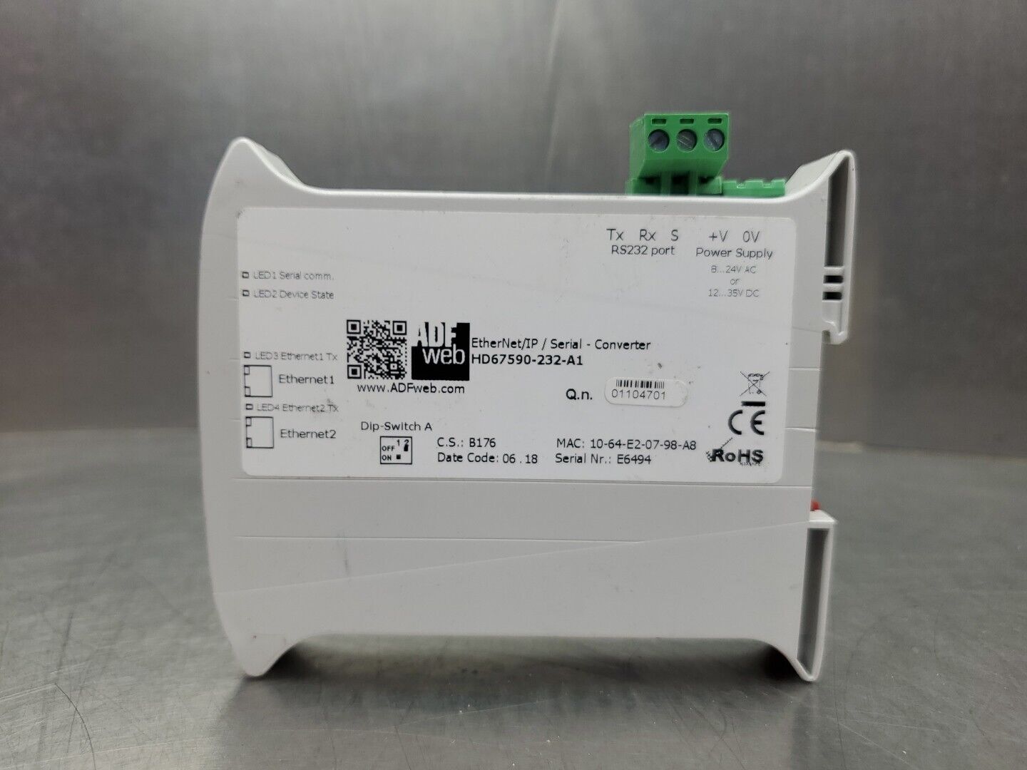 ADFweb HD67590-232-A1 Industrial Ethernet/IP/Serial Converter.             3D-39