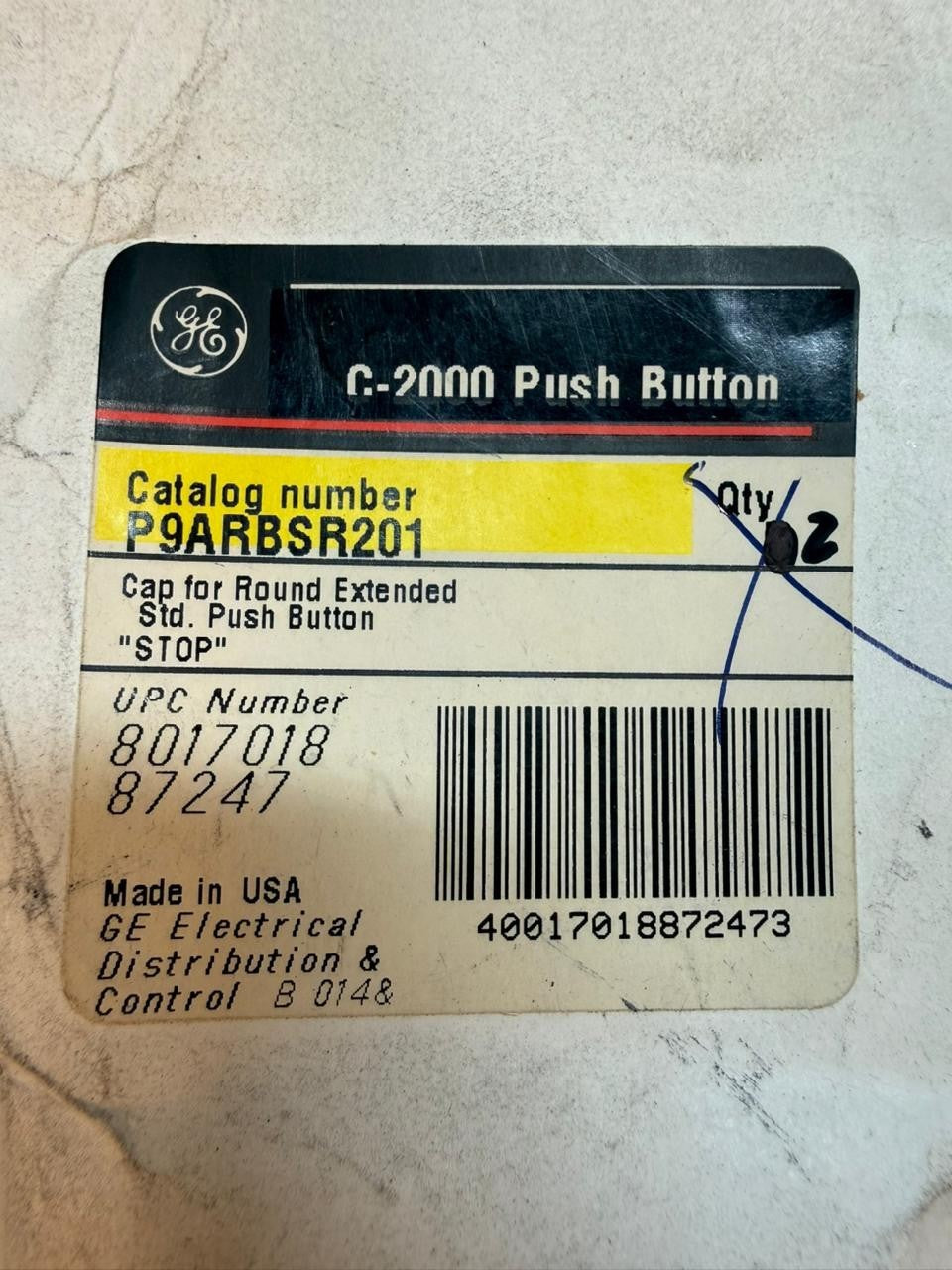 Ge P9ARBSR201 C-2000 Caps for Stop Push Button - Lot of 2 Und     (7.3.2)