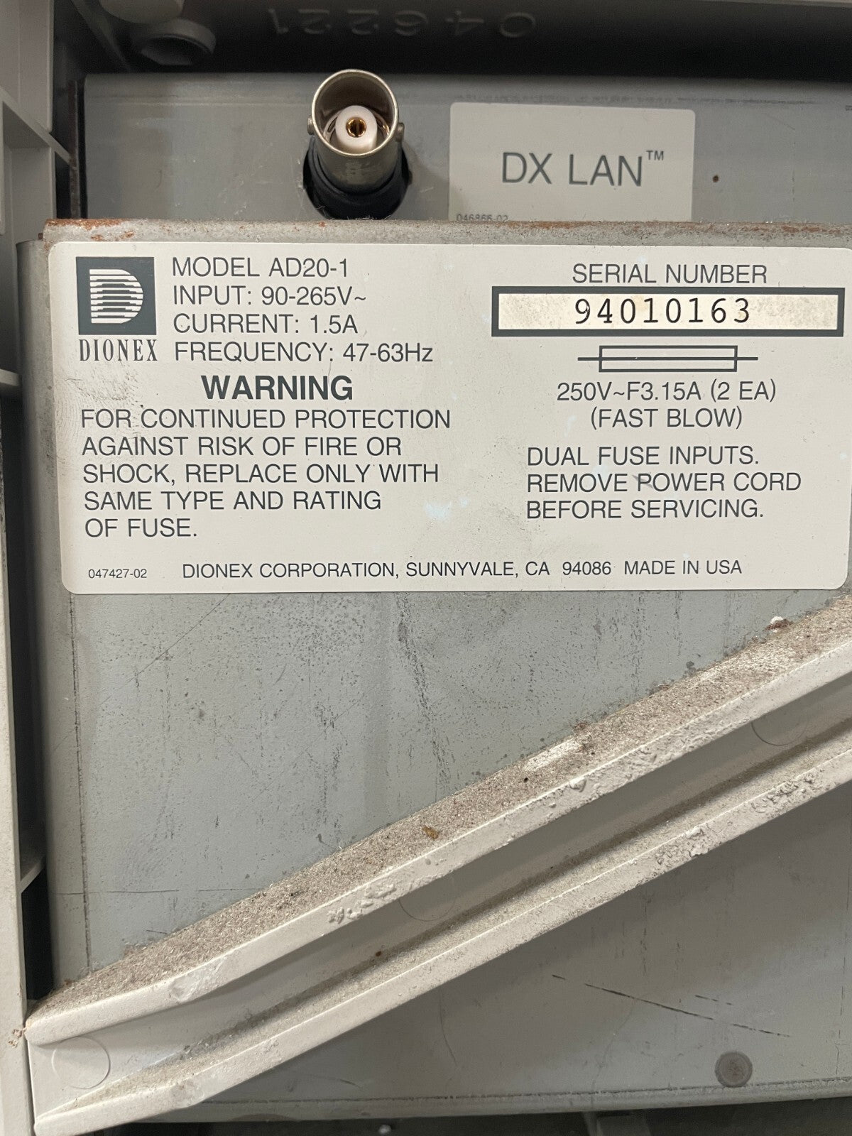 Dionex AD20-1 Gray WIred 250-Volt 47-63MHz LCD Display Absorbance Detector