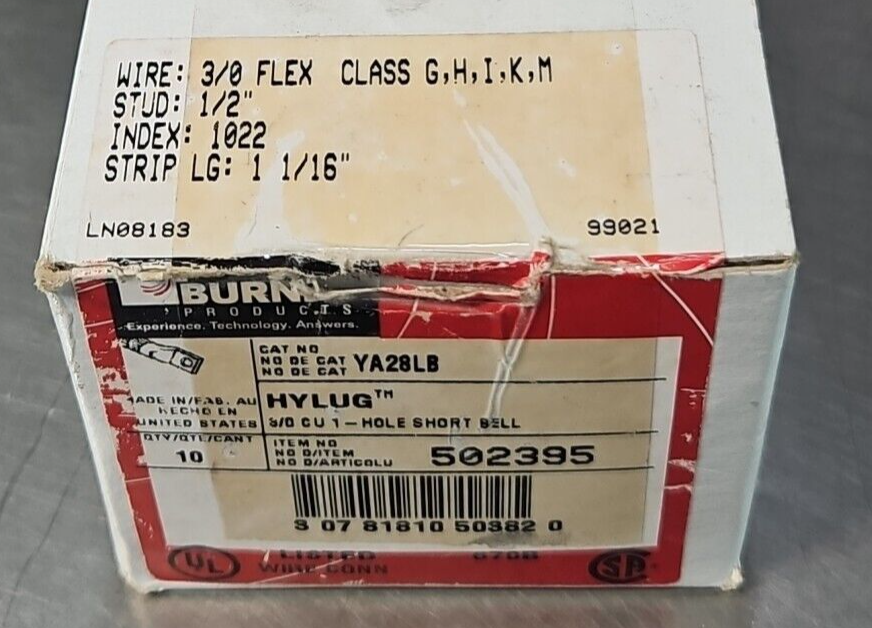 BURNDY YA28LB HYLUG 1-Hole Short Bell box with 10                        loc4A11