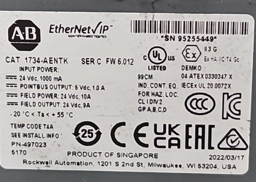 Allen-Bradley 1734-AENTK Ser A POINT I/O Ethernet Network Adaptor (BIN4.4.4)