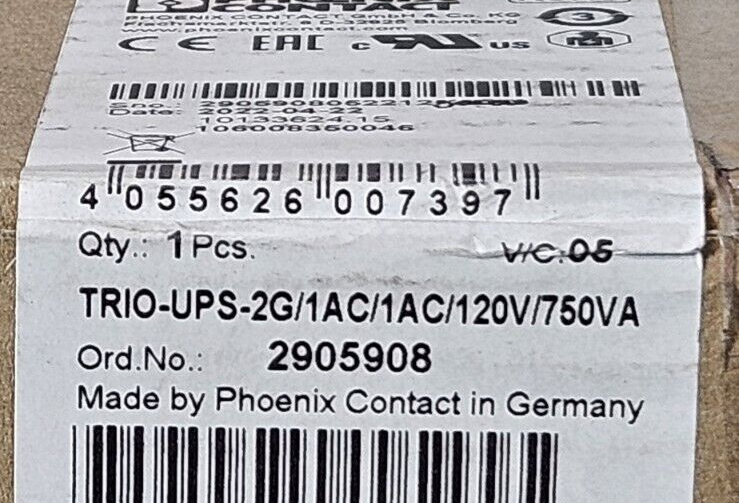 Phoenix Contact TRIO-UPS-2G/1AC/1AC/120V/750VA Power Supply.            (BIN515)