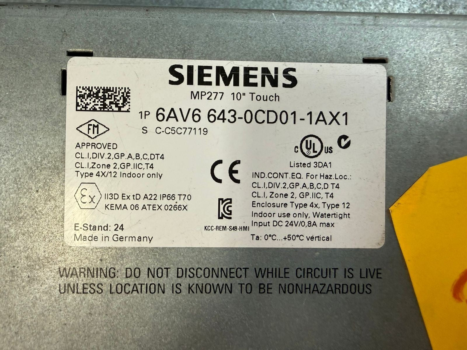 Siemens 6AV6643-0CD01-1AX1 HMI SCREEN 10”                          (8.6.5)