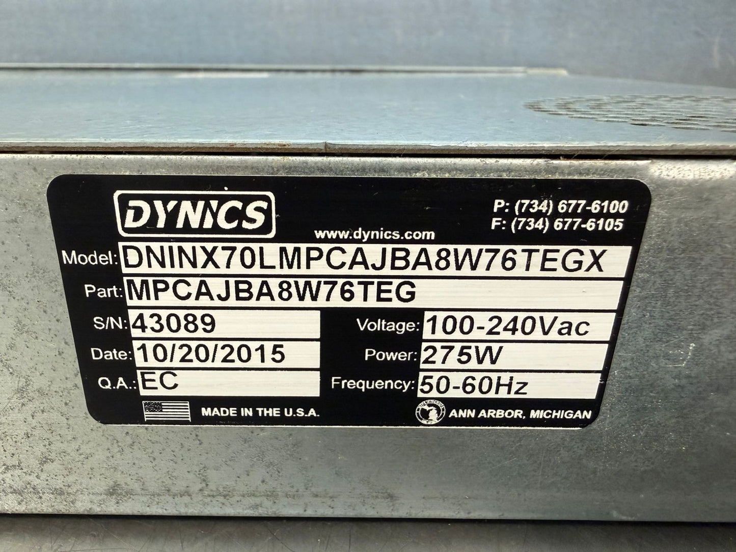 Dynics DNINX70LMPCAJBA / MPCAJBA8W76TEG 100-240 Vac 275W 50-60Hz  (12.4.3)